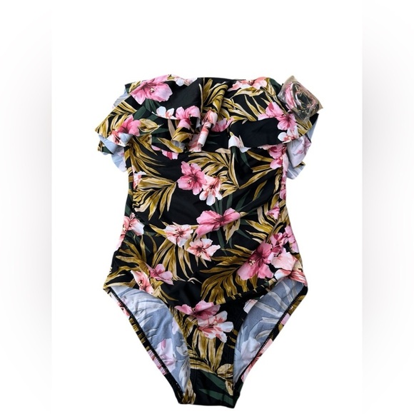 Kona Sol Other - KONA SOL Strapless Double Flounce High Coverage One Piece Swimsuit (Size S) -NEW